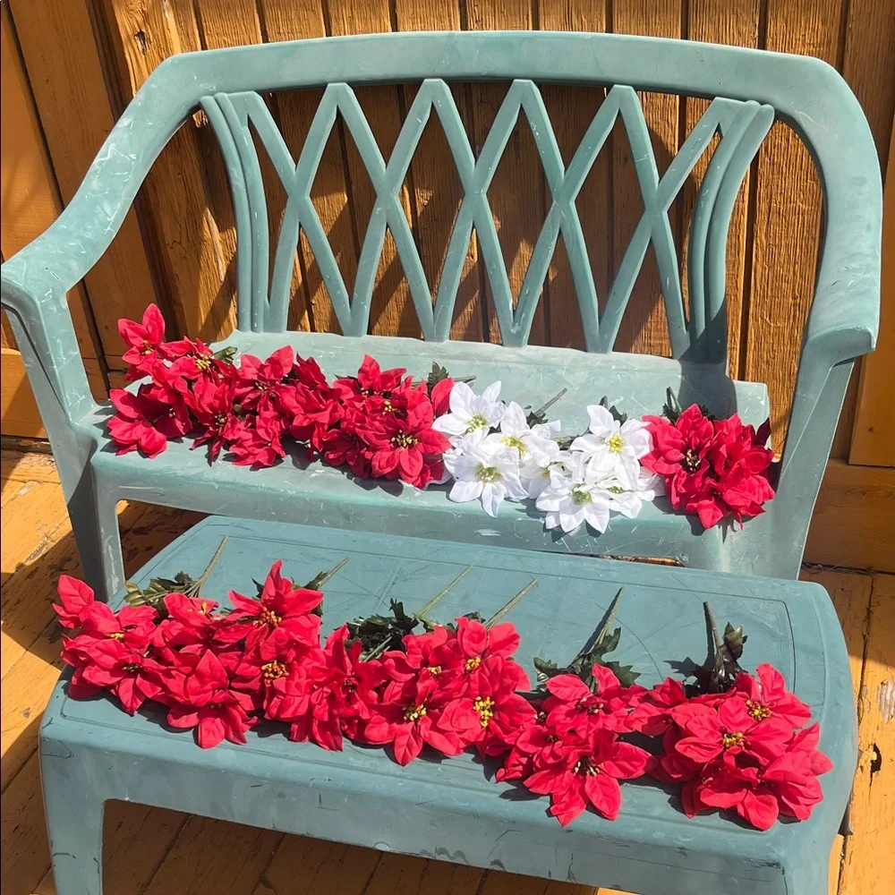 Artificial Poinsettia Stem Bundle - Red & White Holiday Flowers qty 13